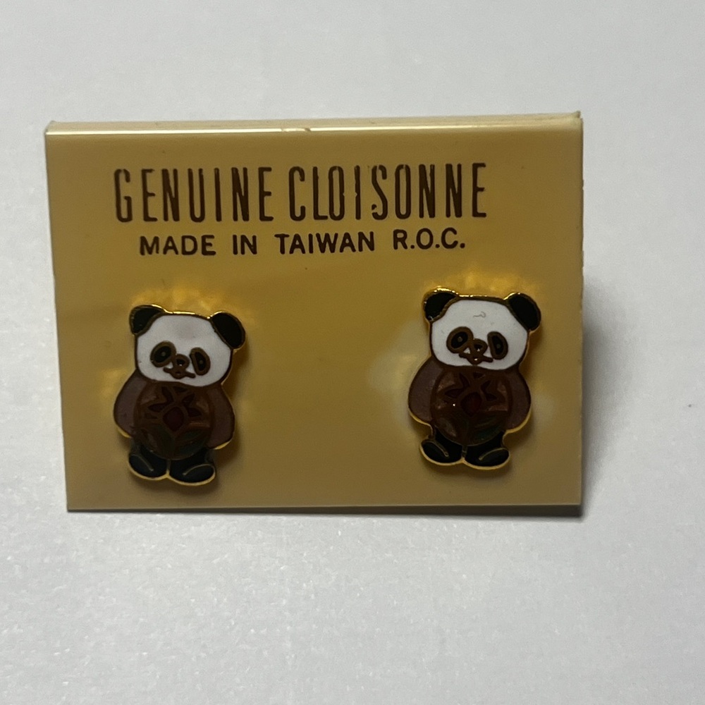 Deadstock/NOS Vintage Genuine Cloisonné Panda Bear Earrings 🐼